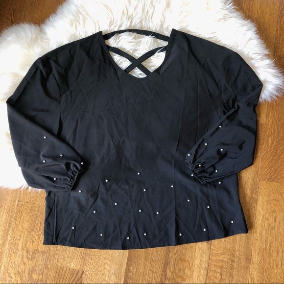 SHEIN Tops - Pearls Beaded Lantern Sleeve Blouse